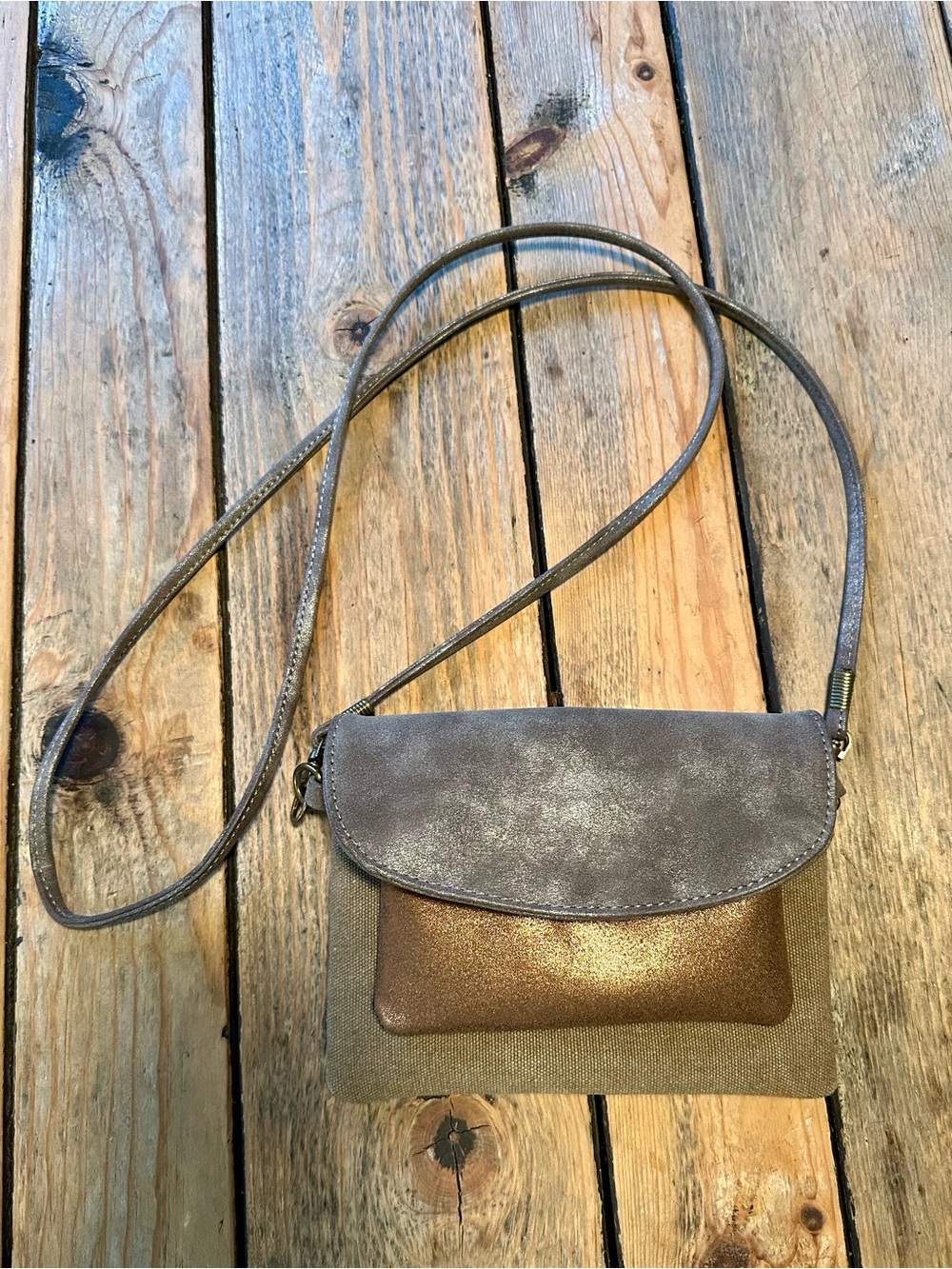 Anthropologie Metallic Gold and Taupe Crossbody Bag